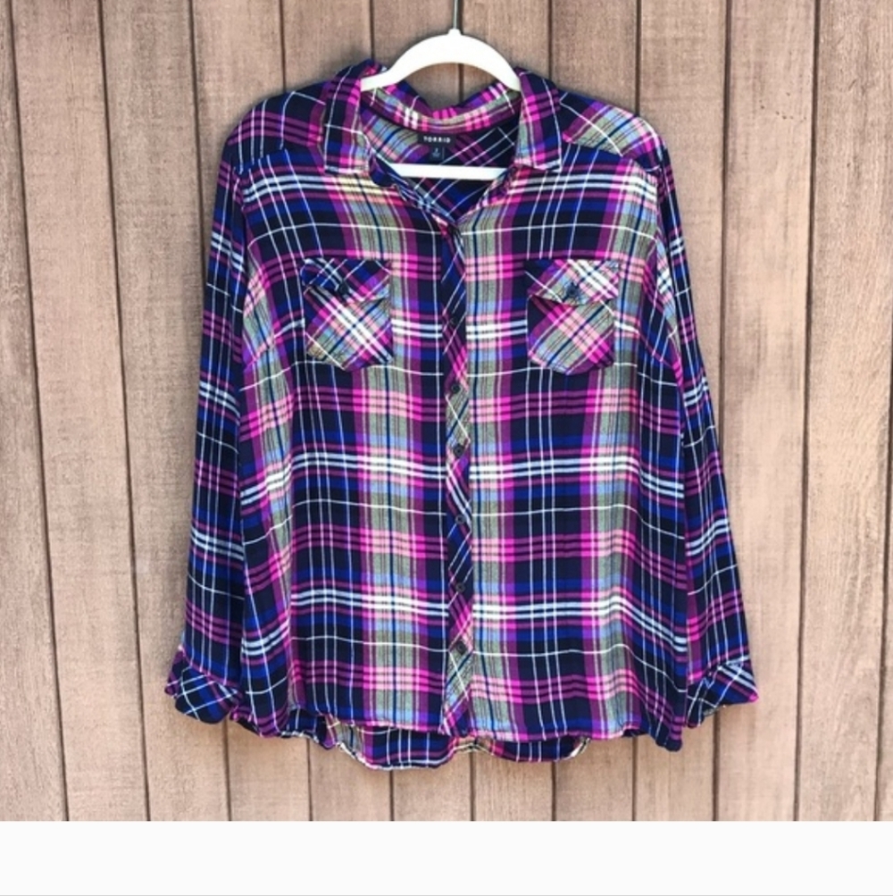 Torrid 2X Plaid Flannel Long Sleeve Shirt Purple